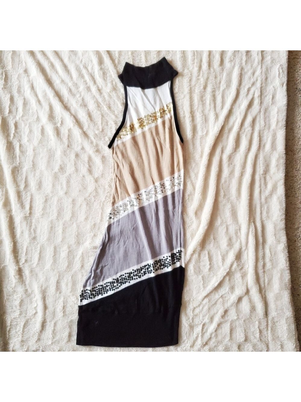 Sequin Sweater Dress Tan Black Grey
